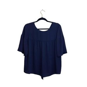 Ann Taylor Navy Blue Flare Sleeve Tie Back Blouse Medium Women’s